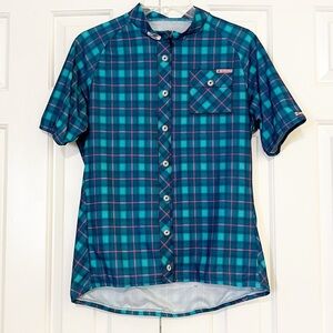 SUGOI cap sleeve cycling zip front jersey shirt in Lumberjane plaid print Size L